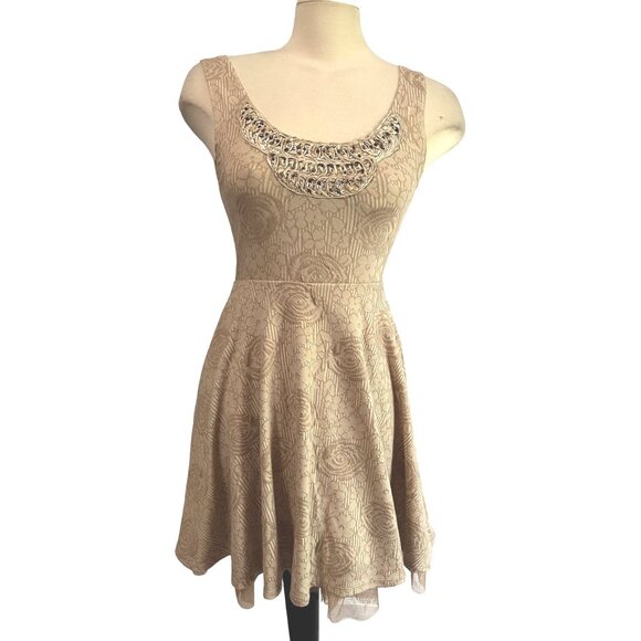Free People Rock Princess Jacquard Fit and Flare Mini Dress Sz XS Womens Cream T - Picture 2 of 16